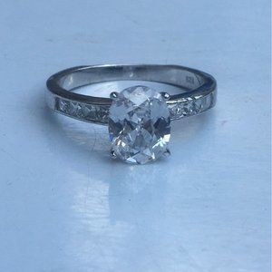 Sterling Silver Ring, CZ Solitaire With Accents, Engagement, Size 8